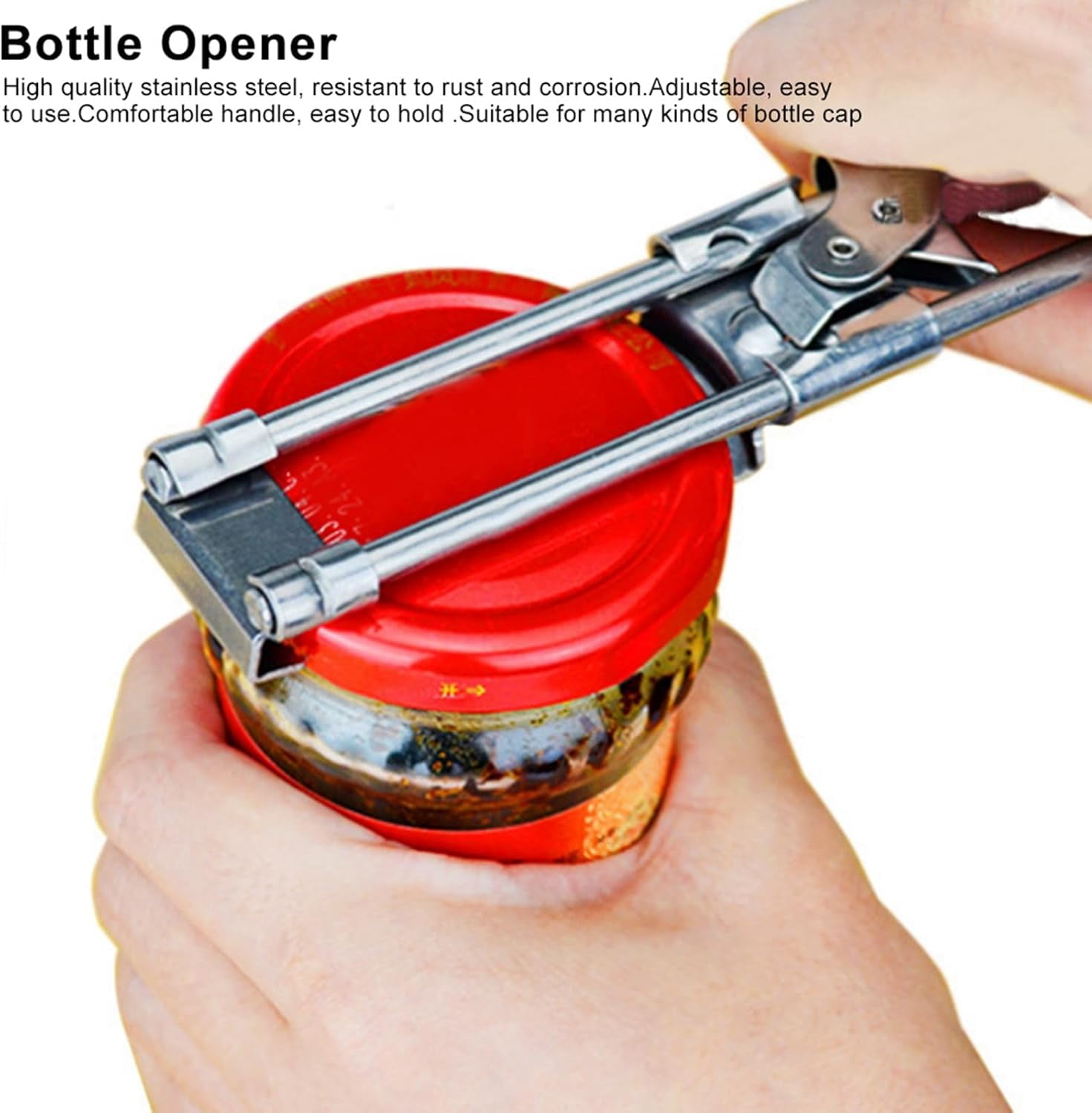 FRKSMD-Multi Function Bottle Opener 430 Stainless Steel Effortless Can Opener Fits Multiple Lid Sizes Jam Jars Canned Goods Sauce Bottles Elderly and Women Friendly Essential Kitchen Gadg