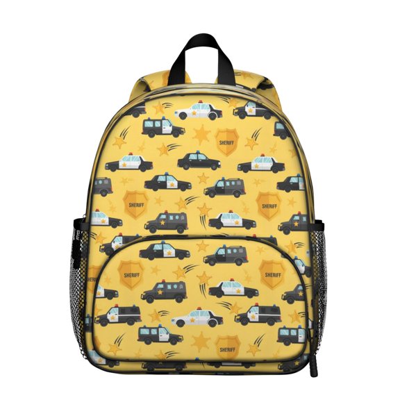 Police and Sheriff Yellow Pattern Backpack for School, Cute School Bag with Adjustable Shoulder Straps and Padded Back, 13.8"x11.4"x6"