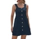 thumbnail image 1 of Vestido de color puro sin mangas sundress bolsillo cuadrado cuello botón abajo casual vestido de una pieza para verano púrpura azul 2xl, 1 of 5