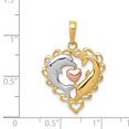thumbnail image 2 of 14k Or Jaune et Blanc Deux Tons & Rhodium Dauphins Pendentif Cœur Longueur 26mm, 2 of 2