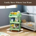 thumbnail image 4 of 3 Tier Rolling Utility Cart with Drawer, Utility Storage Organizer with Plastic Shelf & Lockable Wheels Multifunctional Storage Cart for Kitchen, Bathroom, Office, Living Room, Green, 4 of 14
