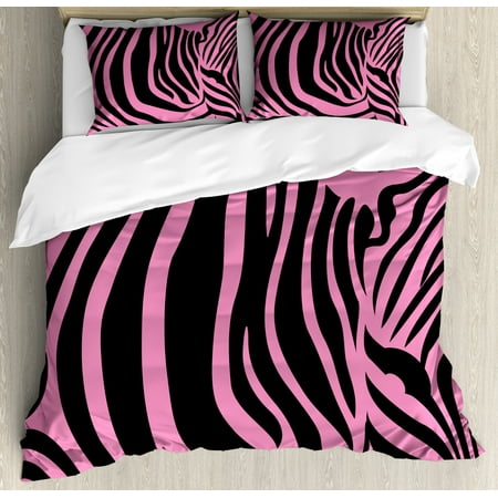 Pink Zebra Queen Size Duvet Cover Set Vibrant Background Zebra