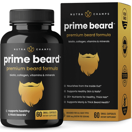 NutraChamps Prime Beard Vitamins | Manly, Thick, Fast & Healthy Facial Hair for Men | Beard Vitamins with Biotin, Collagen & Saw Palmetto | Beard Pills for All Hair & Beard Types