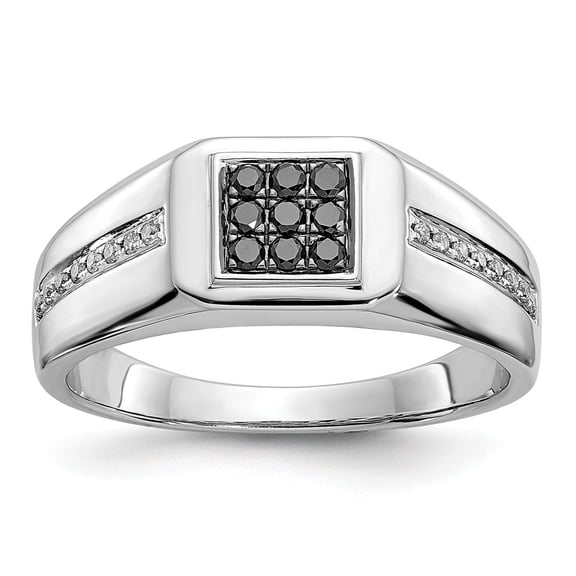 14K White Gold Ring Band Men's Diamond Round & Black Square