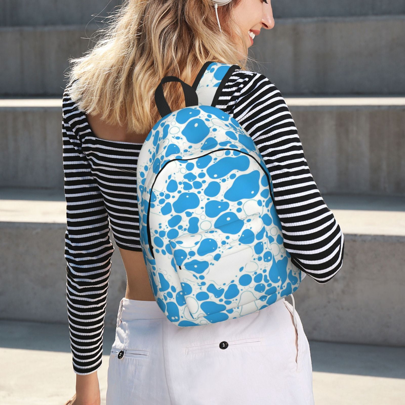 Casual Canvas Backpack Without Interlayer Large Capacity Stick Bag Design For Outdoor Shopping Office Outdoor Sports Milk Cow Skin Print Style Powderblue_3 Medium