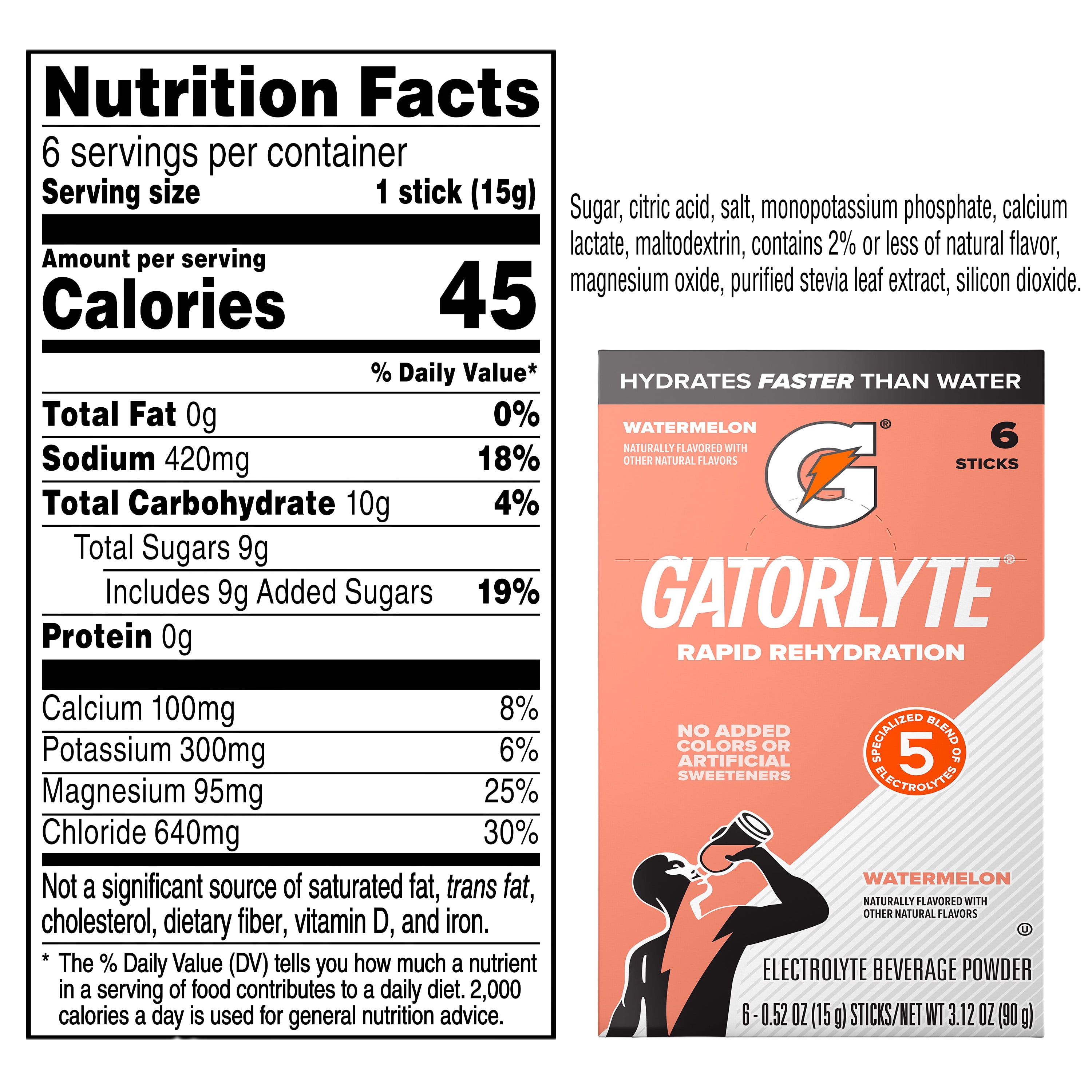 (3 pack) Gatorade Gatorlyte Electrolyte Beverage Powder Mix, Watermelon Flavor, 0.52 oz, 6 pack