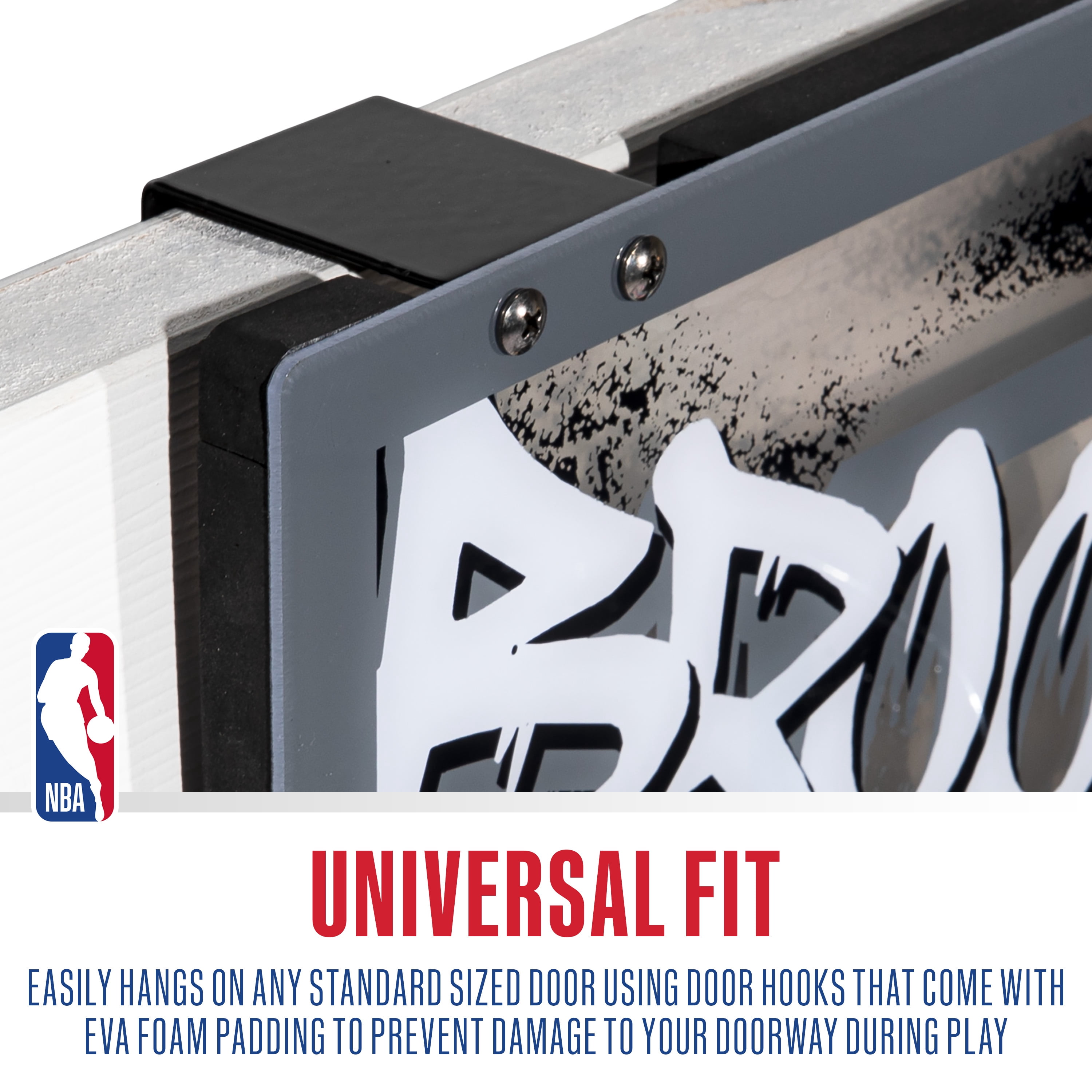 Franklin Sports NBA Brooklyn Nets Over the Door Basketball Hoop - Kids Indoor Basketball Hoop with Mini Basketball - NBA Fan Shop Mini Hoop for Bedroom + Office - Over the Door Mini Hoop Set