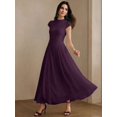 thumbnail image 3 of Bold Plum Womens Elegant High Neck Cap Sleeve A-Line Pleated Floor-Length, 3 of 6