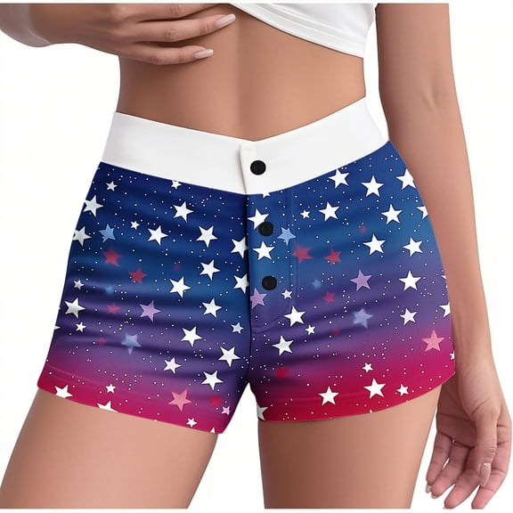 Tnhcen Red White Blue Sleep Shorts Women's 4th of July High Waist Pajama Bottoms with Stretchy Comfort Waist​​ S-2XL