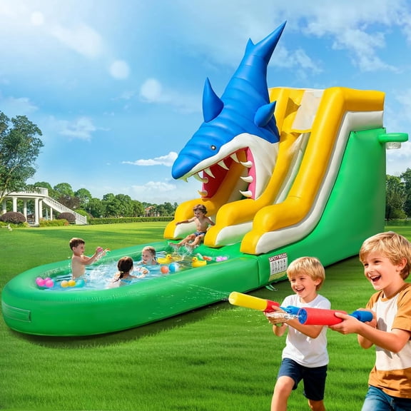 25ft Inflatable Water Slide 1m Wide Slide with Water Hose Heavy Duty PVC Outdoor Water Park for Backyard Summer Party Yellow and Green