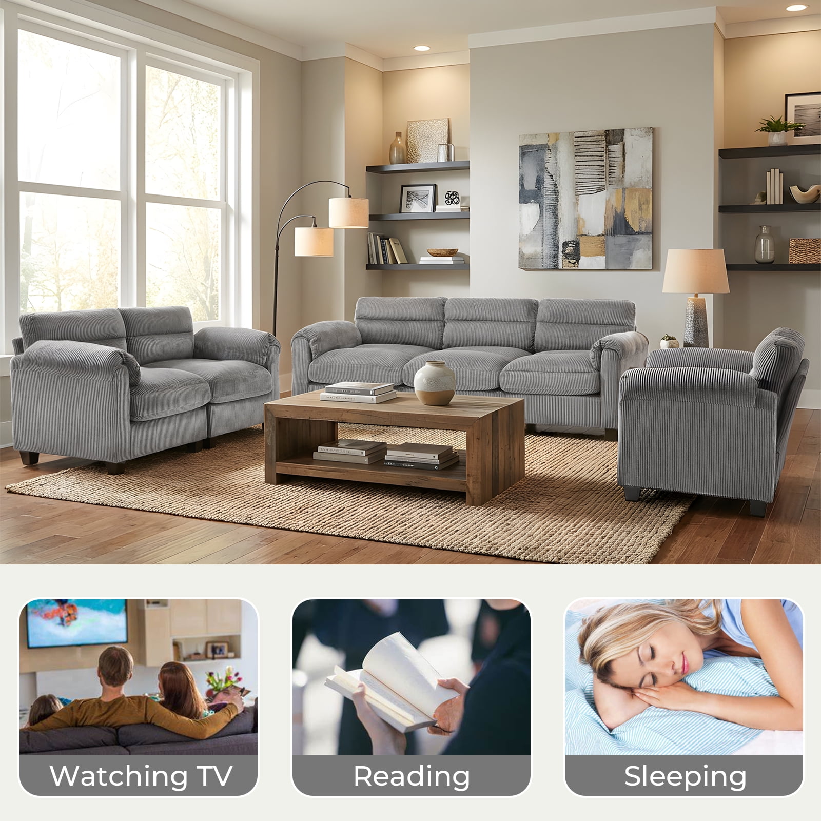 Bonzy Home Modular Sectional Sofa Couches Living Room Sofa Set Ideal for Small Spaces & Family Fun Gray