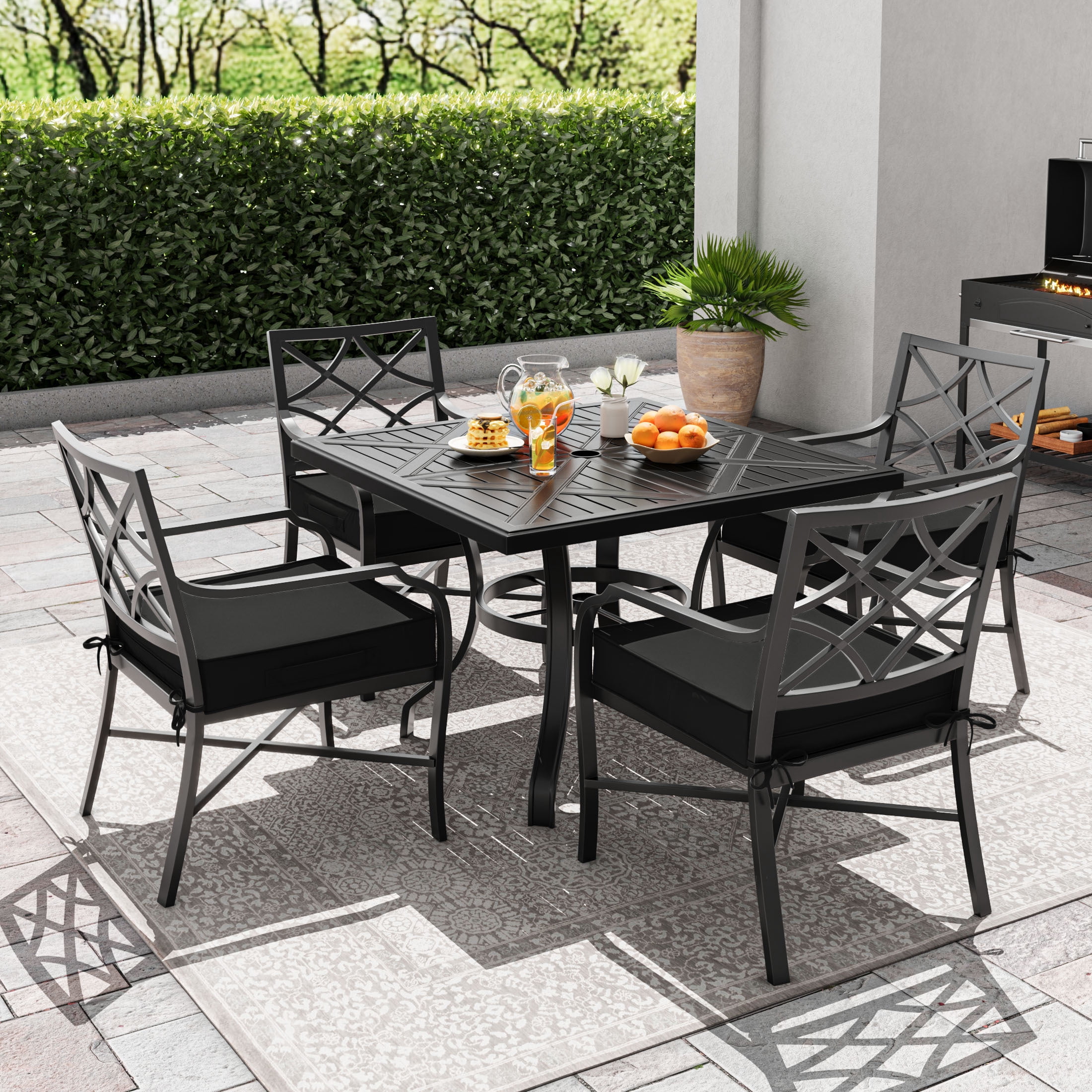 Kimunuk 4 Pack Outdoor Chair Cushions, 24" x 24" Waterproof Outdoor Seat Cushions Couch Pads with Ties & Handle for Patio Furniture, Black