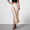 thumbnail image 3 of Women's Satin Midi Skirt, Solid Color Slip Bodycon Maxi Skirt, Elegant Flowy Slit Skirt for Wedding Guest, Party and Formal Occasions,Beige,L, 3 of 9