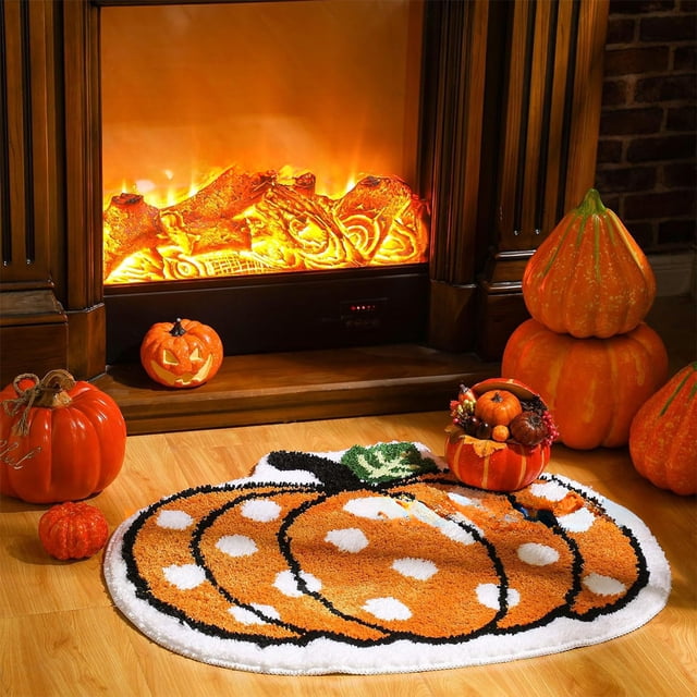 Birdeem Rugs for Bedroom, Halloween Thanksgiving Alien Imitation Woolen Carpet Soft Maple Leaf Pumpkin Floor Mat Home Bedroom Skidproof Bedside Rug Bathroom Dirtproof Floor Mat