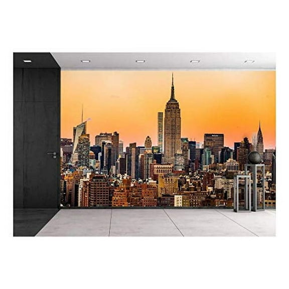 wall26 - Landscape with Skyscraper at Dawn in New York City - Removable Wall Mural | Self-Adhesive Large Wallpaper - 66x96 inches