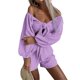 thumbnail image 4 of Sunloudy Traje casual para mujer, blusas cortas de manga larga con hombros descubiertos de color sólido + pantalones cortos sueltos con volantes Sunloudy  moda, 4 of 10