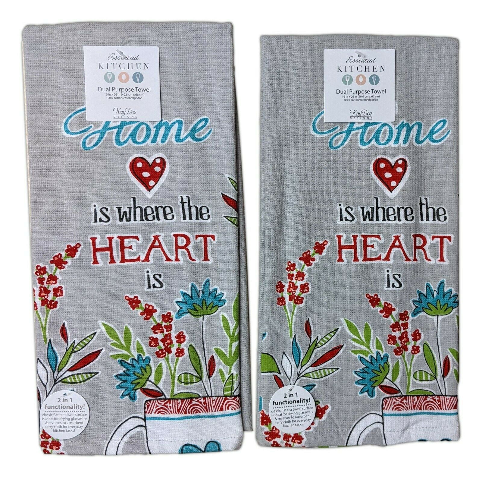 Set of 2 COASTAL BEACH Embroidered Waffle Weave Kitchen Towels by Kay Dee 