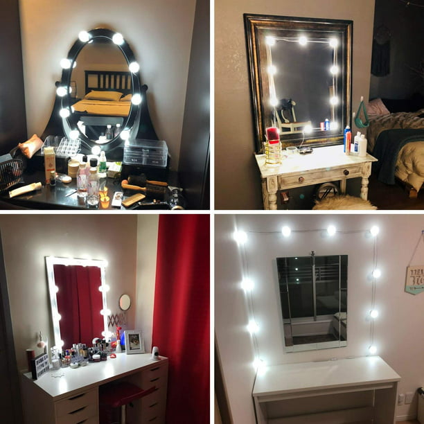 Vanity Lights Kit Hollywood Style Makeup Light Bulbs With Stickers Attached To Bathroom Wall Or Dressing Table Mirrors With Dimmable Switch And Power Plug Daylight Mirror Not Included Walmart Com Walmart Com