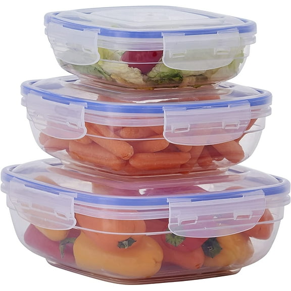 Superio Square Sealed Containers For Food, Set of 3 - Durable Plastic Containers With Lids, Leak Free