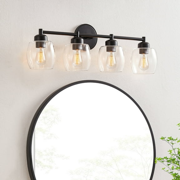 KAWOTI 4-Light Bathroom Light Fixtures, Black Vanity Wall Lamps over Mirror Bedroom Living Room Hallway