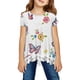 thumbnail image 2 of QIIBURR - Camiseta de manga corta con encaje, cómoda y bonita, para el primer cumpleaños de una niña pequeña, con estampado de colores lisos, ideal para niñas de 5 años y 3 años., 2 of 5