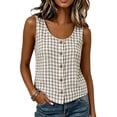 thumbnail image 2 of Tank Tops for Women Sleeveless Round Neck Plaid Button Shirts, 2 of 9