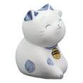 thumbnail image 2 of Japanese Lucky Charm Beckoning Cat White Maneki Neko With Blue Spots Figurine, 2 of 4