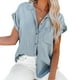 thumbnail image 1 of Blusa vaquera manga corta cuello vuelto bolsillo delantero camisa vaquera de un solo pecho Top para mujer azul claro M, 1 of 5