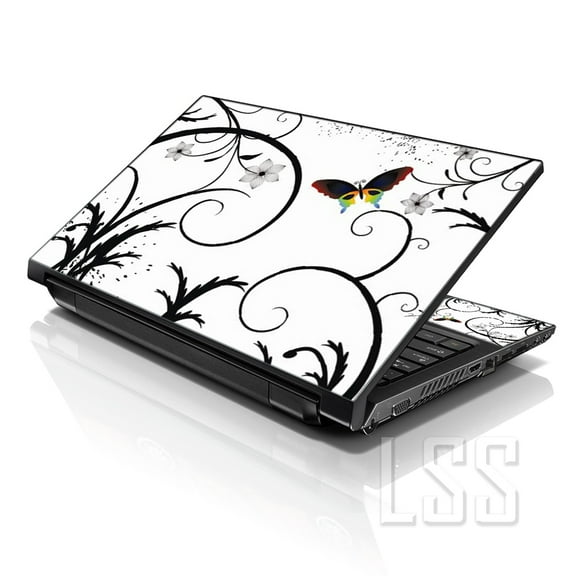 LSS 17 17.3 inch Laptop Notebook Skin Sticker Cover Art Decal For Hp Dell Lenovo Apple Asus Acer Fits 16.5" 17" 17.3" 18.4" 19" with 2 Wrist Pads Free - White Butterfly Escape