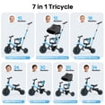 thumbnail image 4 of JoyStone 7 in 1 Folding Toddler Tricycle with Adjustable Canopy, Parental Control Handle, Detachable Backrest and Adjustable Seat and Handle, Push Tricycle Bike for 1-4 Year Old Boys and Girls, Blue, 4 of 13