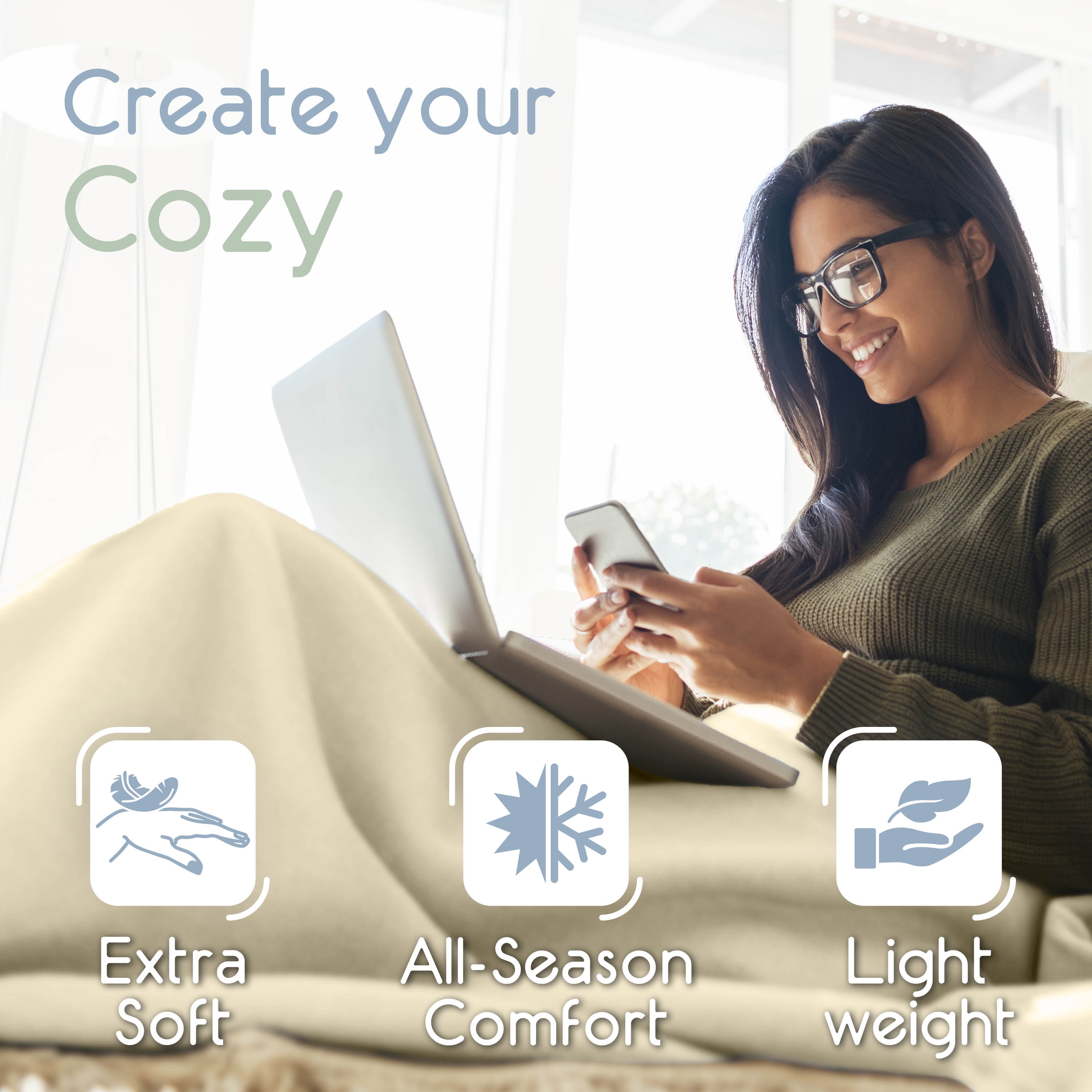 Soft All-Season Microfleece Bed Blanket – Lightweight Cozy Throw – King Size – Ivory