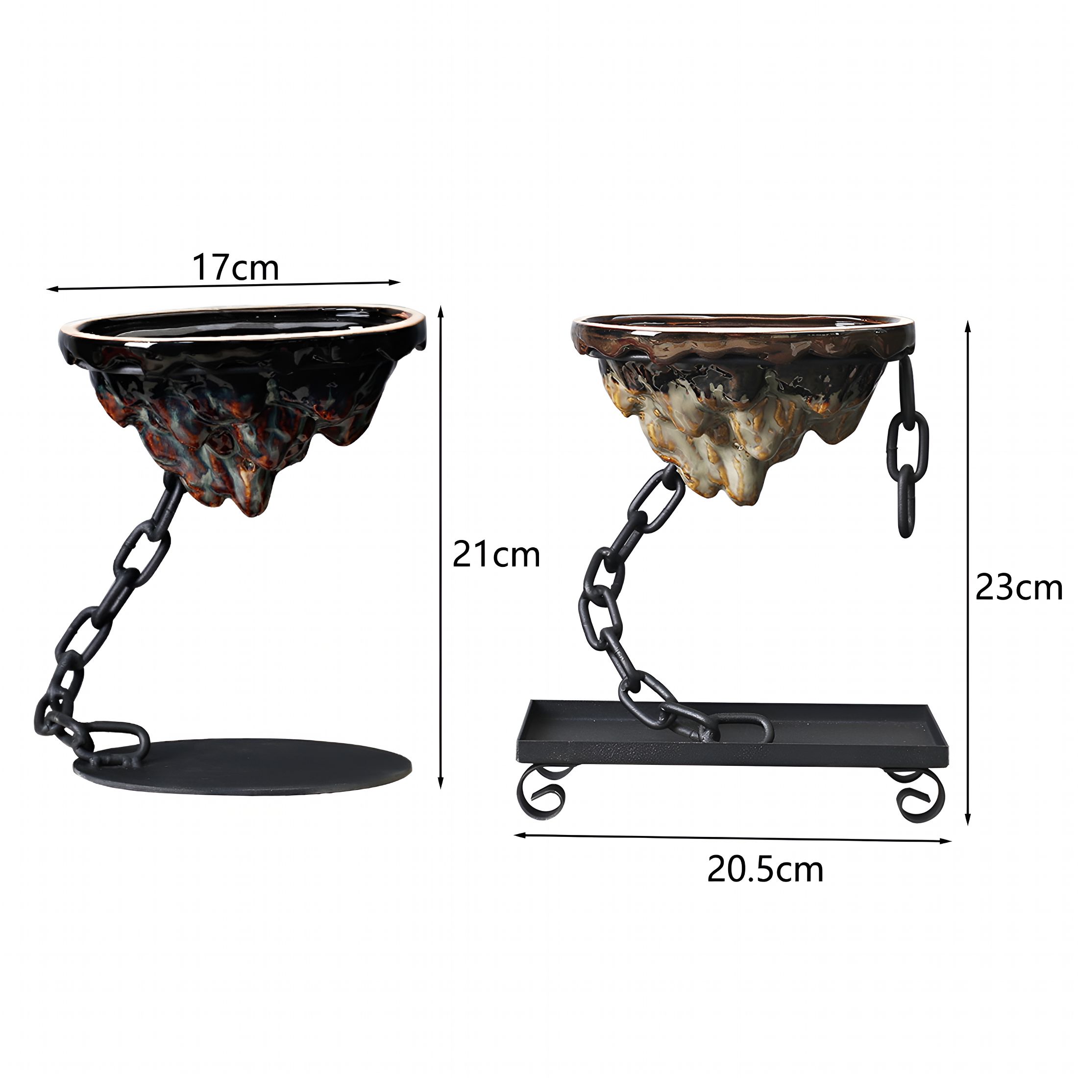 ACDANC Succulent Planter Pot Simulation Rockery Chain Suspension Hanging Type Ceramics Pot Ornament Iron Art Landscape Bonsai Planter Living Room Decoration Garden Supplies