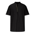 thumbnail image 3 of Dagegui Mens Cotton Linen Shirts Short Sleeve V Neck Henley Shirt Solid Color T-Shirts Lightweight Pullover Tops Casual Outdoor Vacation Travel Tees Black,XXXL, 3 of 5
