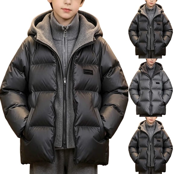 MexChoioe Big Kids Hooded Puffer Jacket Zip Up Warm Outerwear Fall Winter Soft Thick Casual Daily Outdoor Winter Coat for Boys and Girls