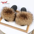 thumbnail image 3 of Zapatillas de piel de mapache auténtica para mujer, chanclas planas peludas para interior y casa, moda para actividades al aire libre, sandalias de playa, verano 2023, 3 of 5