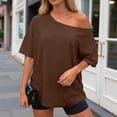 thumbnail image 2 of mgoYE Off the Shoulder Tops for Women Summer Short Sleeve Shirts Casual Cute Spring Clothes Y2k T Shirts T Shirts for Women(Coffee,M), 2 of 5