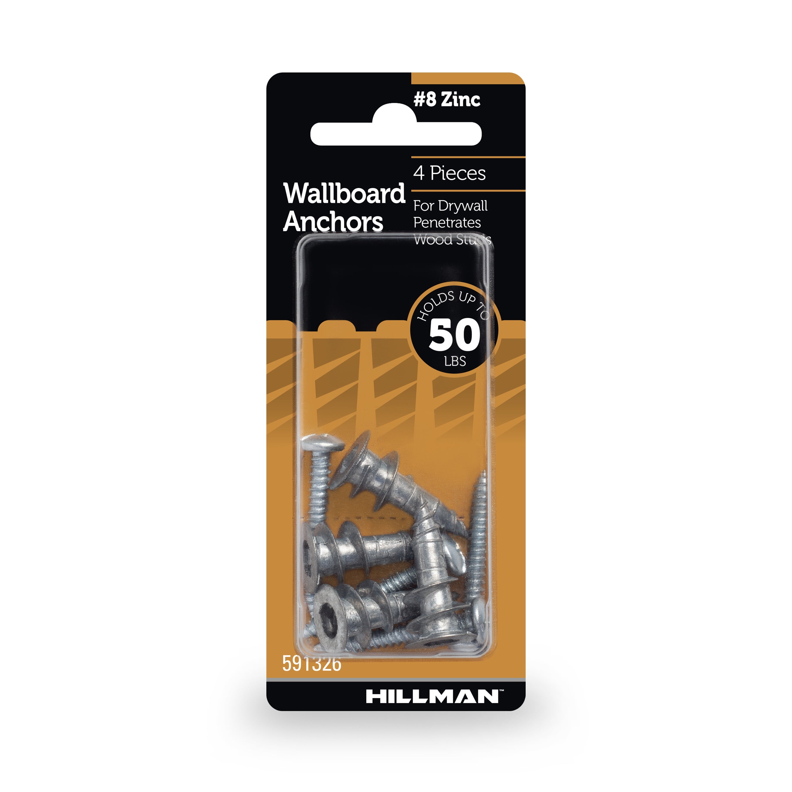 Hillman Zinc Wallboard Anchors w/ Screws (8), 50 pounds 4 Pieces