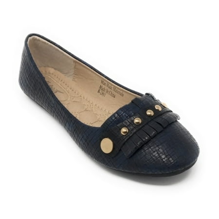 Victoria K Women's Squared Textured with Gold Studs Ballerina