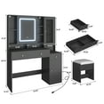 thumbnail image 6 of Black Vanity Desk with Sliding Mirror & Lights, Vanity Table Makeup Desk with Charging Station 2 Drawers 2 Doors, Lots of Storage Shelves, Large Vanity Set with Cushioned Stool, 6 of 9