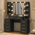 thumbnail image 3 of Black Vanity Desk with Mirror & LED Lights, Glass Top Vanity Desk with Charging Station & Compartment Storage Drawers, 43" Large Makeup Vanity Table with 9 Drawers & 6 Shelves, 3 of 7
