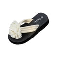 thumbnail image 3 of Gpaecead Women Fabric Flower Flat Flip Flops Lightweight Eva Footbed Spring Summer Beach Casual Shoes,A-Beige, 3 of 8