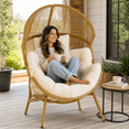 thumbnail image 3 of Dovov Oversized Egg Chair with Thick Cushion, Indoor Outdoor Wicker Patio Lounge Chair, 550 lb Capacity Rattan Basket Chair for Porch, Garden, Balcony, Living Room, Beige, 3 of 15