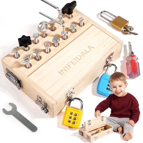 INIFEIDALA Montessori Screwdriver Board Set Lock and Key Toy Educational Fine Motor Skills Ages 3 1-Pack