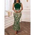 thumbnail image 4 of Dark Green Leopard Print Sequin Mermaid Dress With Cut-Out Shoulder Detail, Elegant Evening Gown, 4 of 7