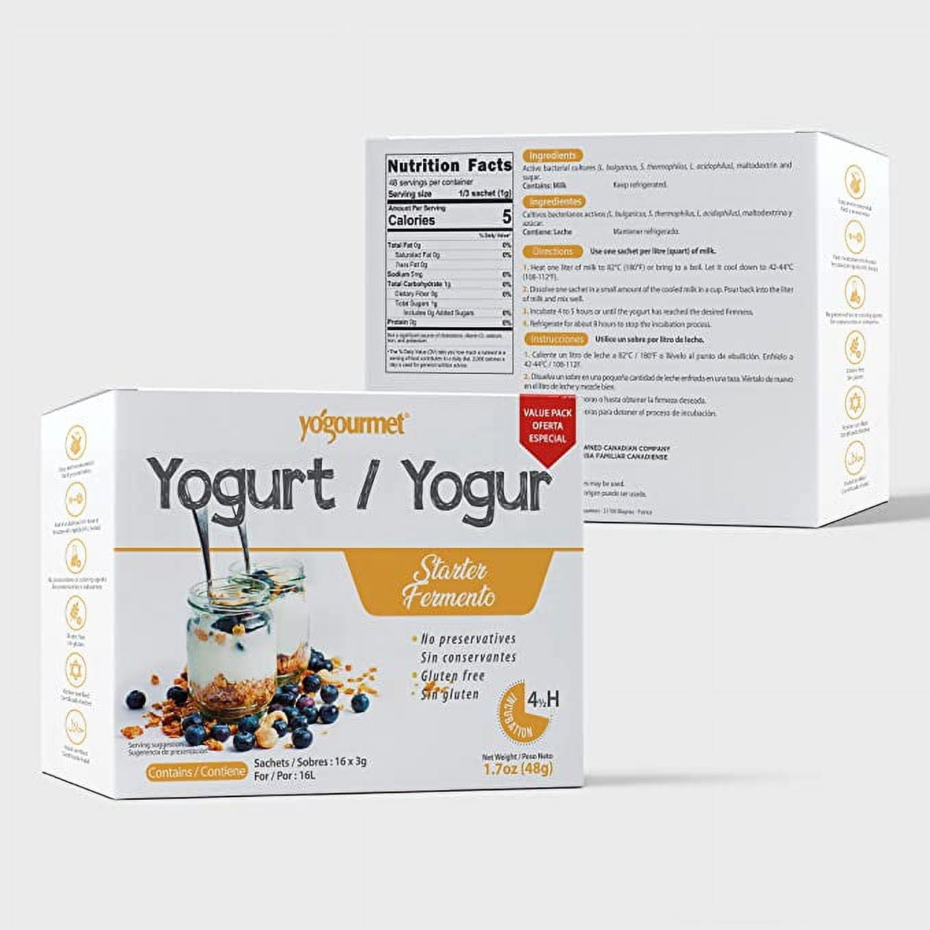 Yogourmet 16 Pack Freeze-Dried Yogurt Starter Value-Pack, Gluten-Free , Paper