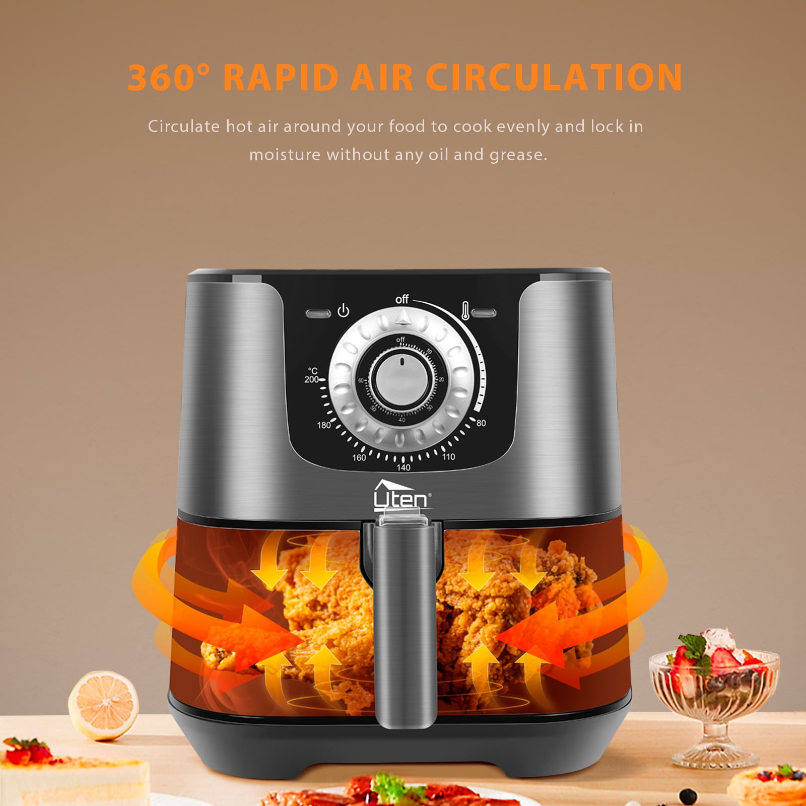 Uten 5.8 Qt Air Fryer Toaster Oven, 1700W 8-in-1 Digital Airfryer, Timer & Temperature Control, Nonstick Basket for Roasting, Baking, Reheating, Easy to Clean, Compact Design, Black