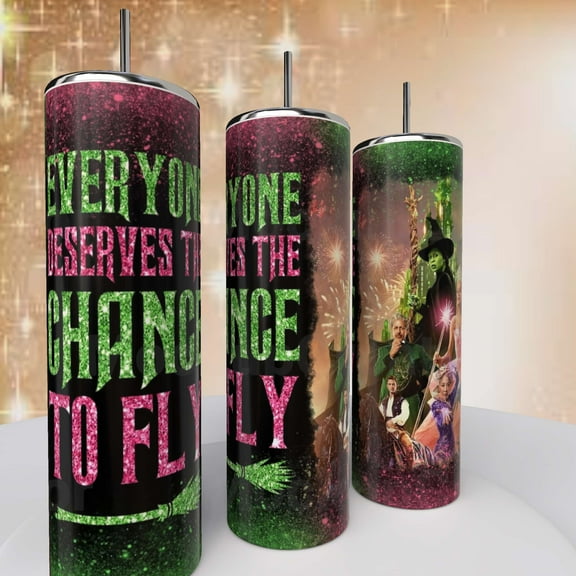 Wicked Everyone Deserves The Chance To Fly Pink Green 20 Ounce Tumbler coffee Cup