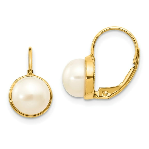 Primal Gold 14 Karat Yellow Gold 6-7mm White Button Freshwater Cultured Pearl Leverback Earrings