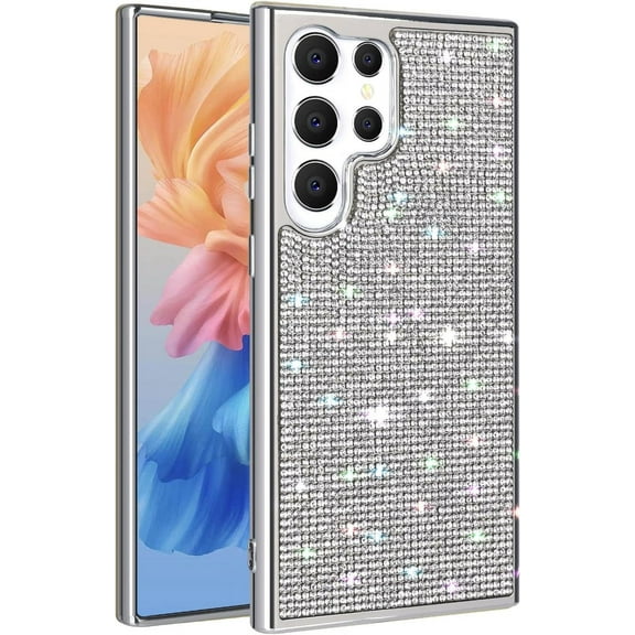 Compatible with Galaxy S23 Ultra Diamond Case Cute Bling Glitter Rhinestone Crystal Shiny Sparkle Protective Cover with Electroplate Plating Bumper Luxury Fashion Protection Case