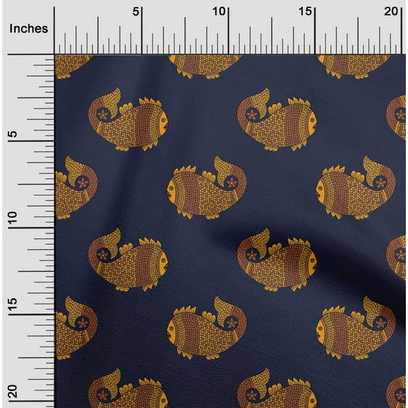 oneOone Cotton Flex Fabric Fish Block Decor Fabric Printed BTY 40 Inch Wide